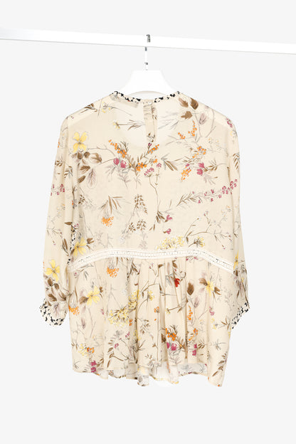 Weekend Max Mara Beige Floral Silk Peplum Blouse
