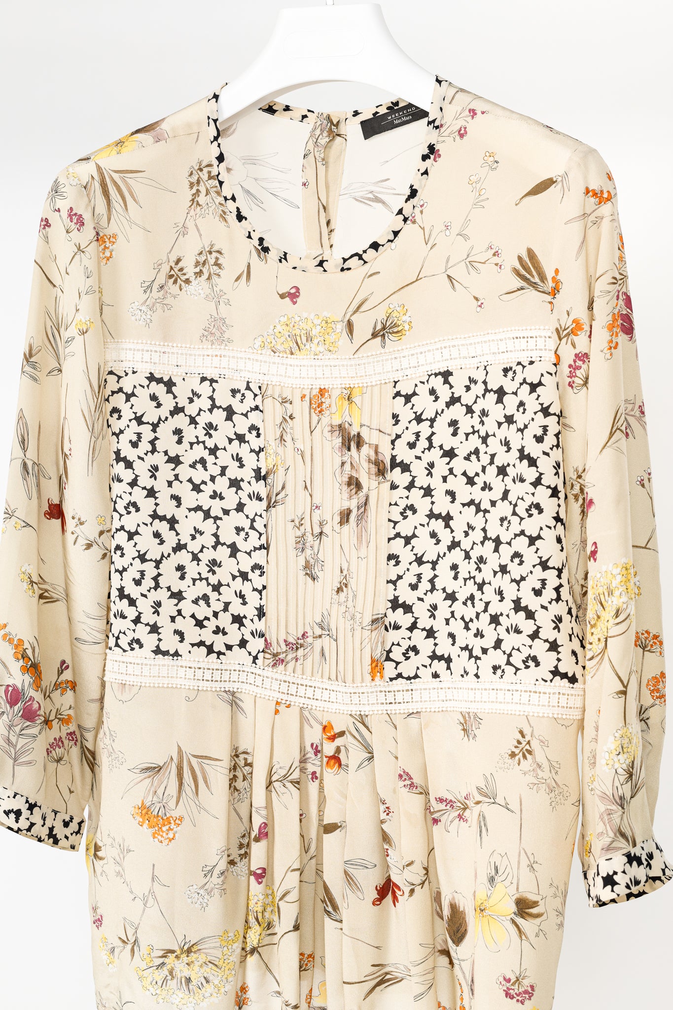 Weekend Max Mara Beige Floral Silk Peplum Blouse