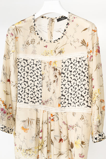 Weekend Max Mara Beige Floral Silk Peplum Blouse