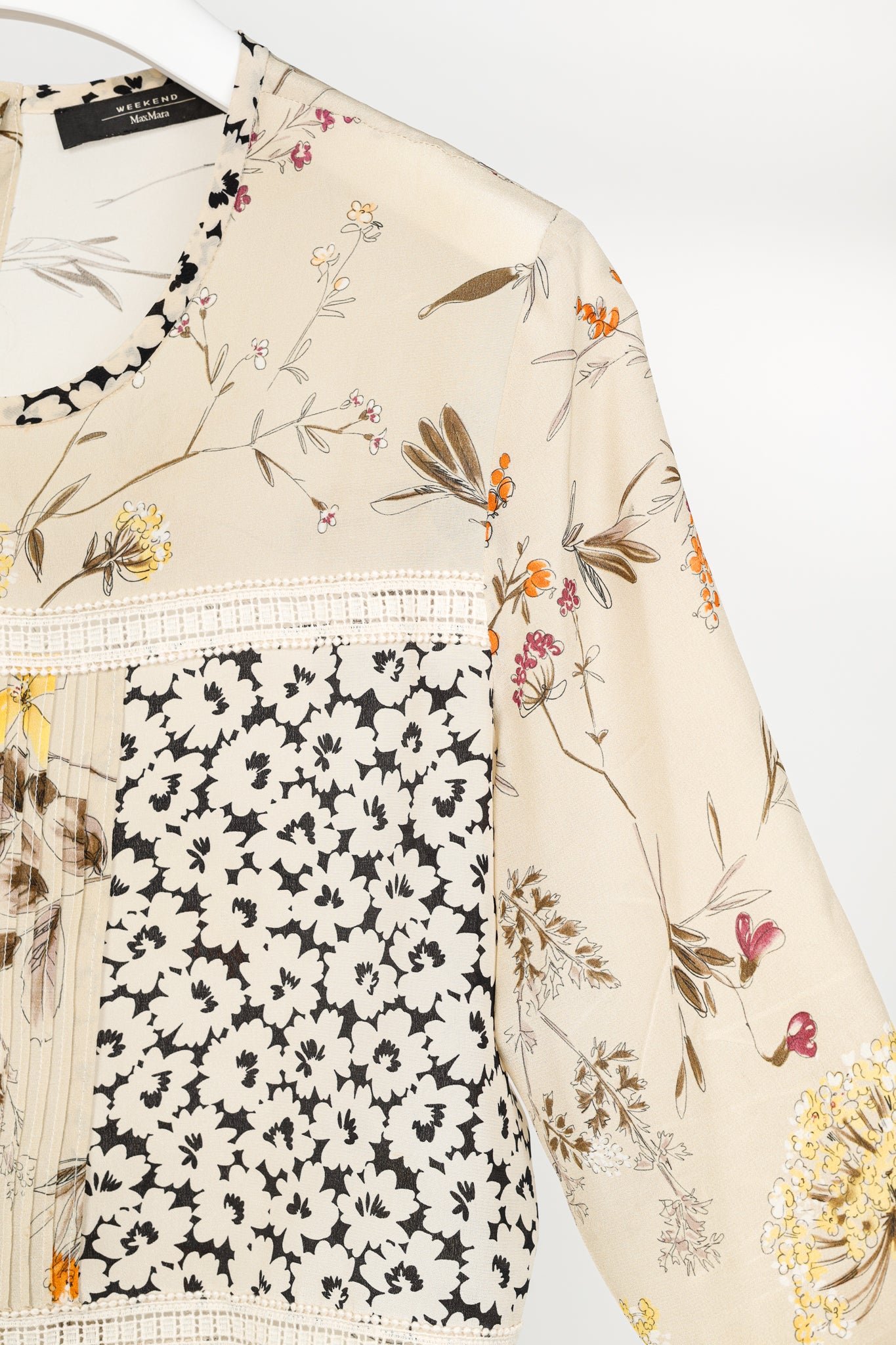 Weekend Max Mara Beige Floral Silk Peplum Blouse