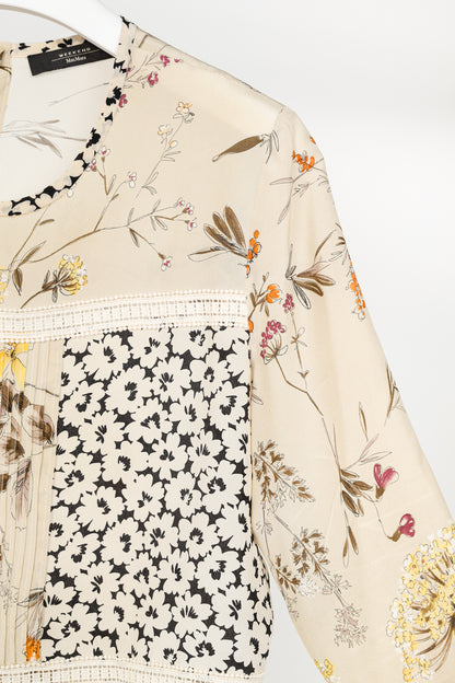 Weekend Max Mara Beige Floral Silk Peplum Blouse