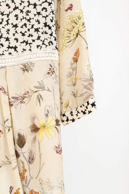 Weekend Max Mara Beige Floral Silk Peplum Blouse