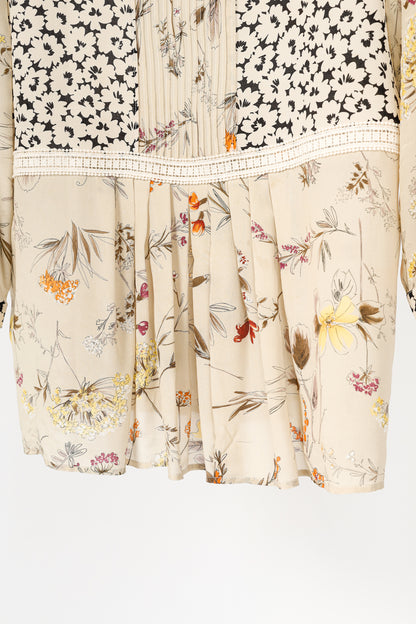 Weekend Max Mara Beige Floral Silk Peplum Blouse