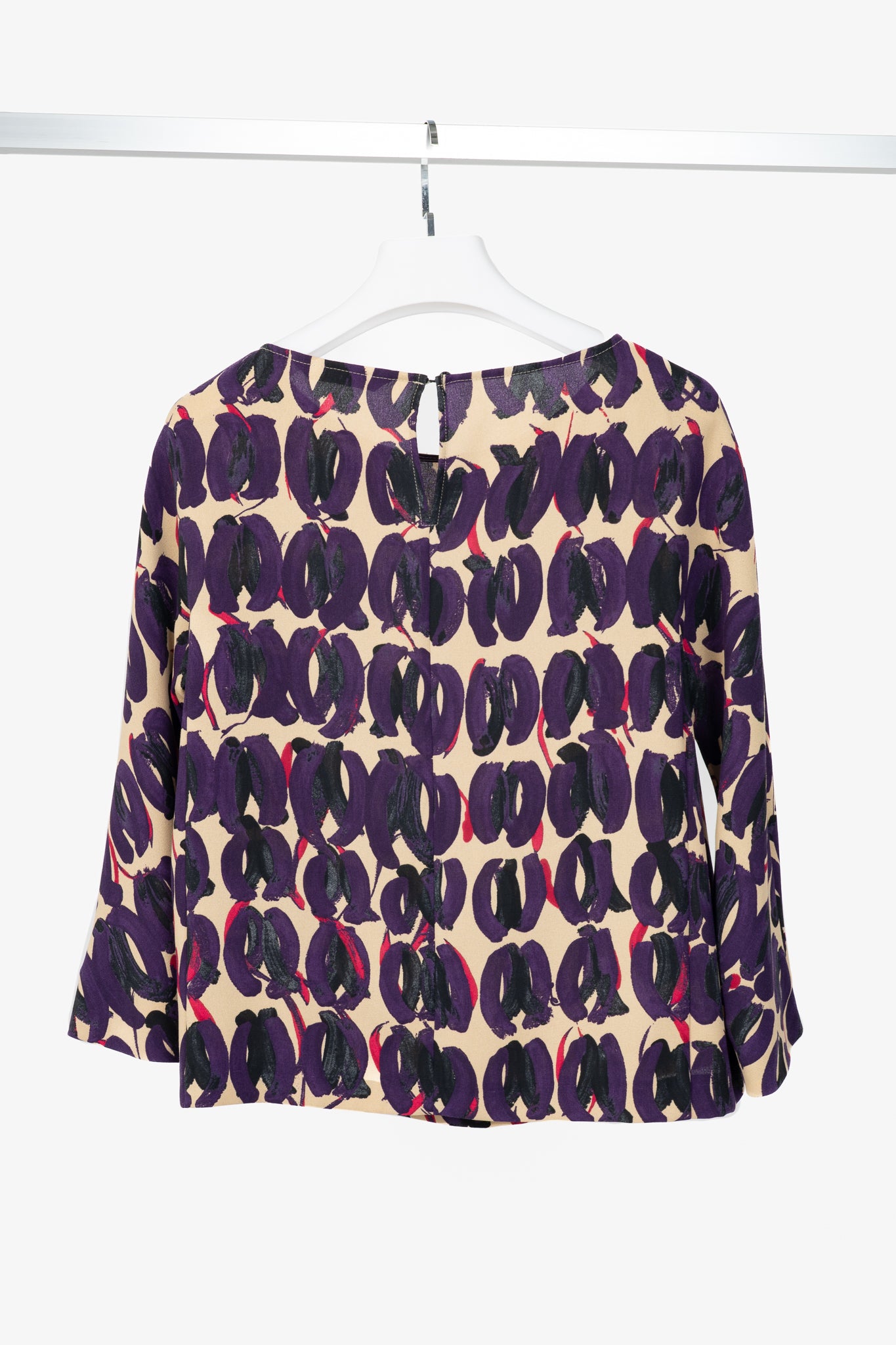 Max Mara Studio Purple & Taupe Abstract-Painted Crepe Blouse