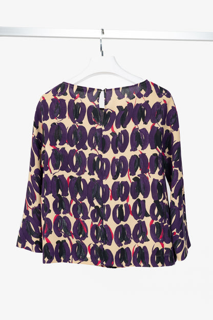 Max Mara Studio Purple & Taupe Abstract-Painted Crepe Blouse