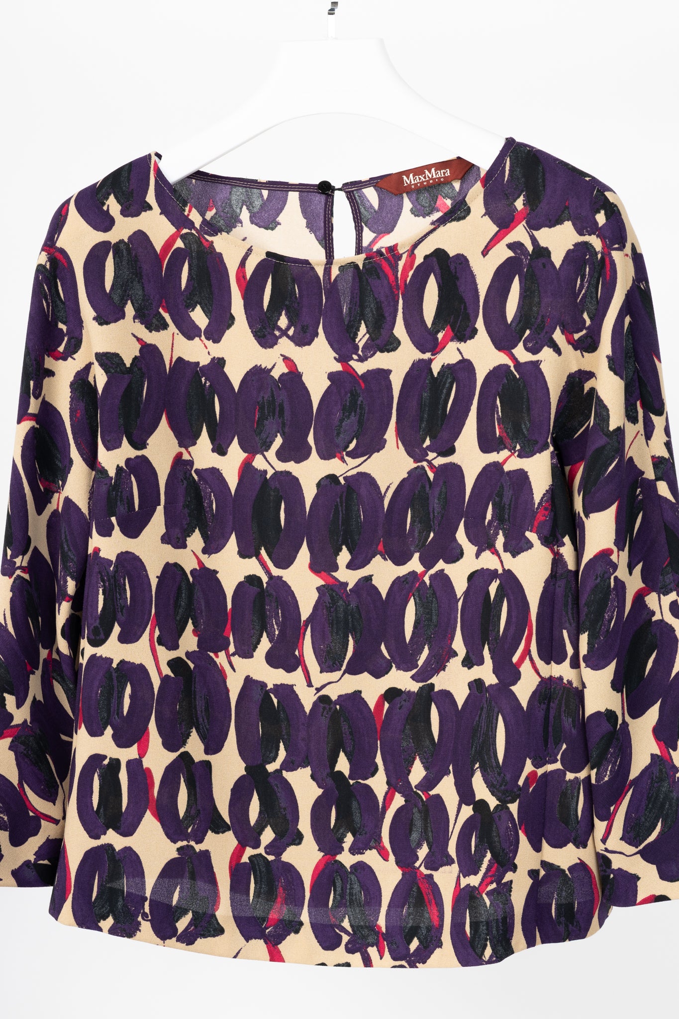 Max Mara Studio Purple & Taupe Abstract-Painted Crepe Blouse