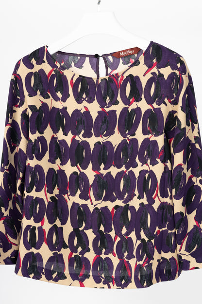 Max Mara Studio Purple & Taupe Abstract-Painted Crepe Blouse
