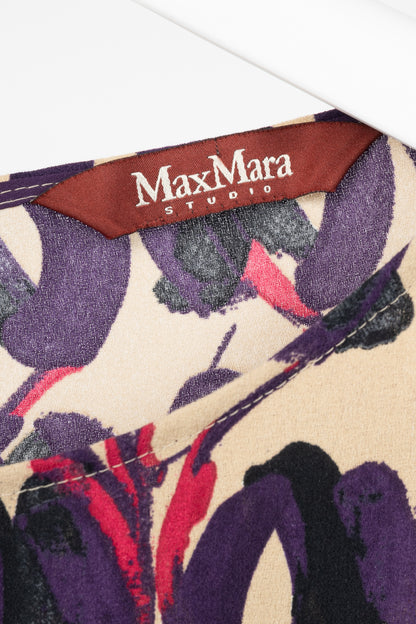 Max Mara Studio Purple & Taupe Abstract-Painted Crepe Blouse