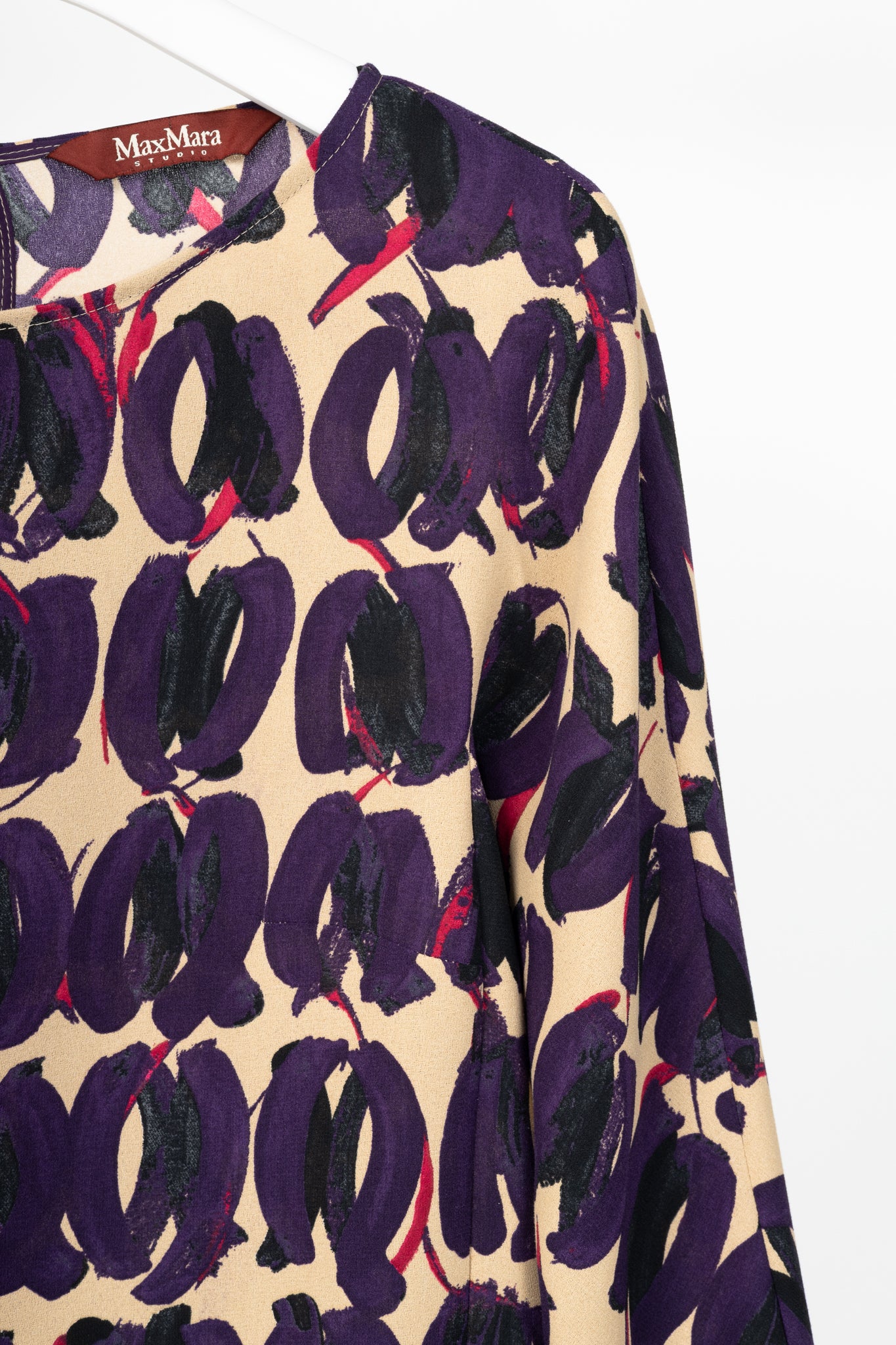 Max Mara Studio Purple & Taupe Abstract-Painted Crepe Blouse