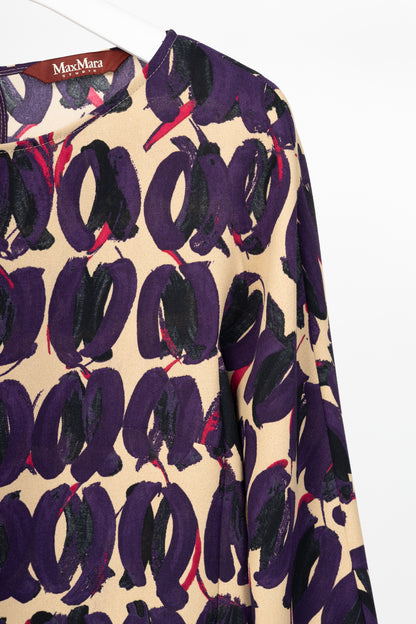 Max Mara Studio Purple & Taupe Abstract-Painted Crepe Blouse