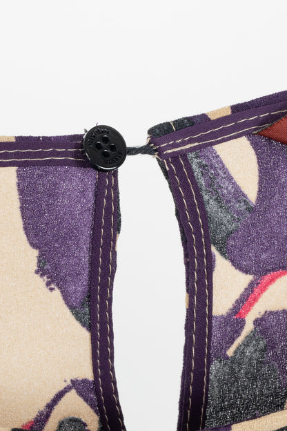 Max Mara Studio Purple & Taupe Abstract-Painted Crepe Blouse