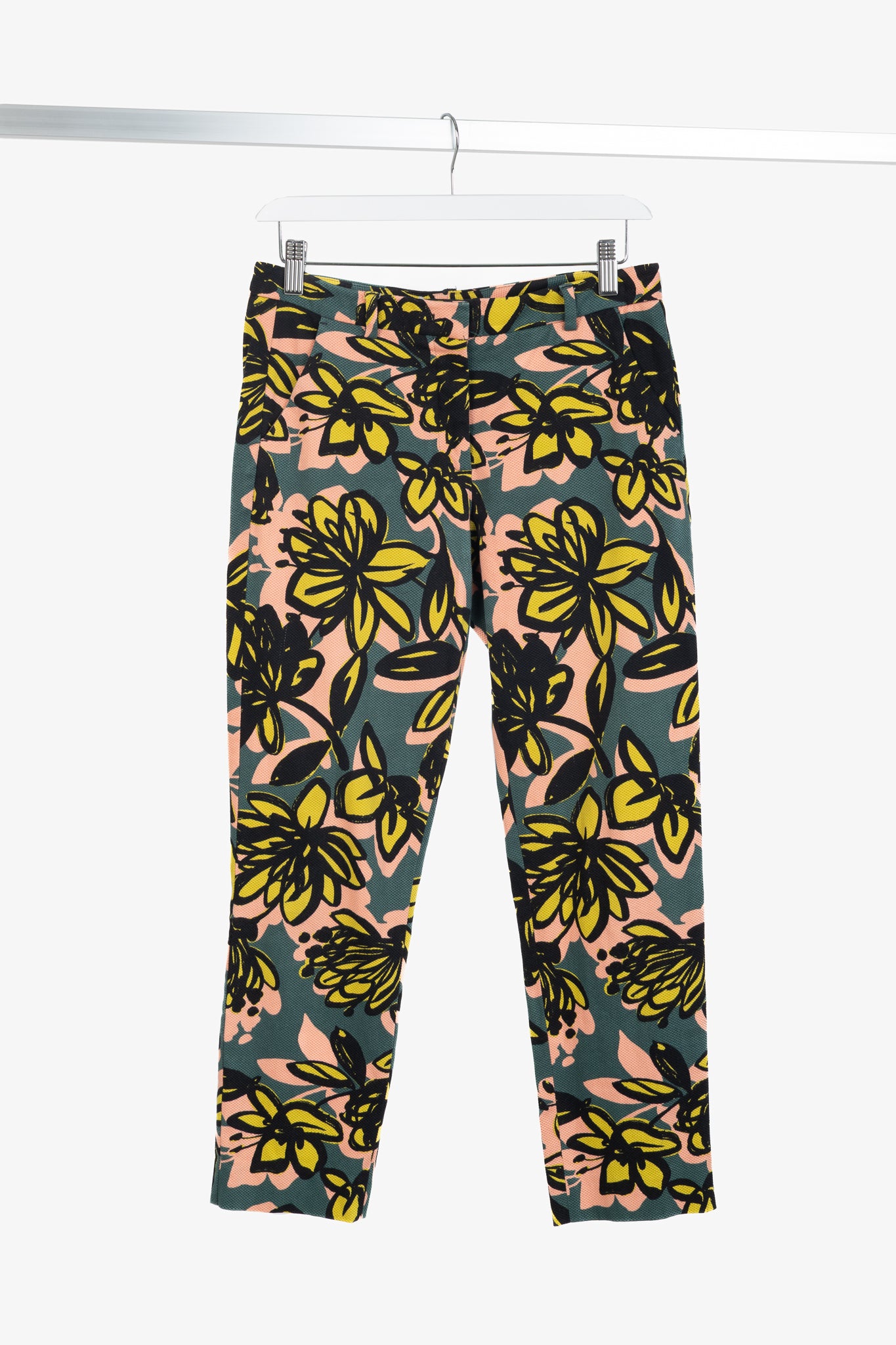 Weekend Max Mara Green & Pink Floral Slim Cigarette Trousers
