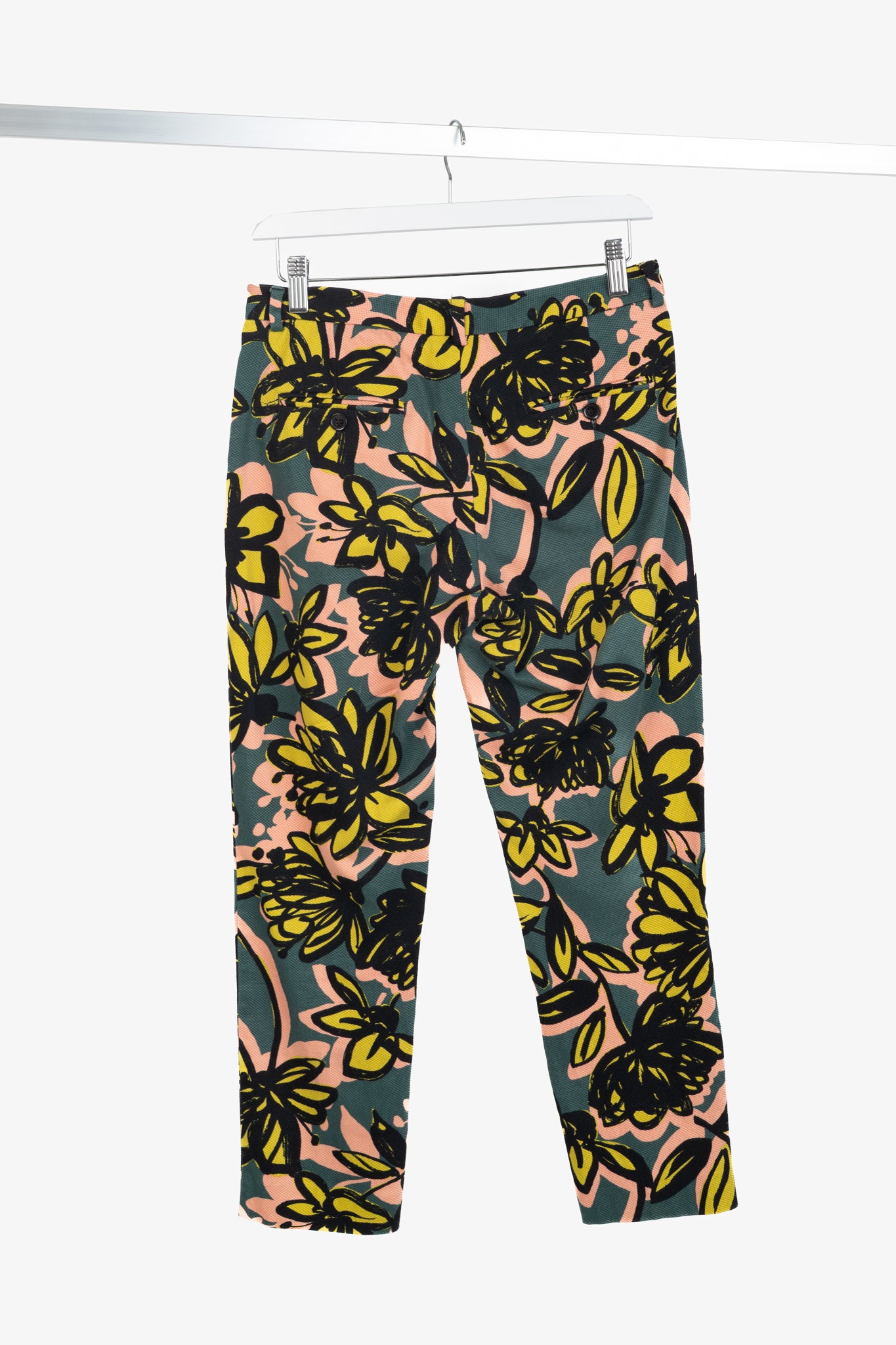 Weekend Max Mara Green & Pink Floral Slim Cigarette Trousers