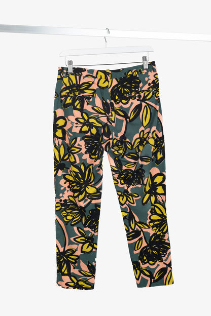 Weekend Max Mara Green & Pink Floral Slim Cigarette Trousers