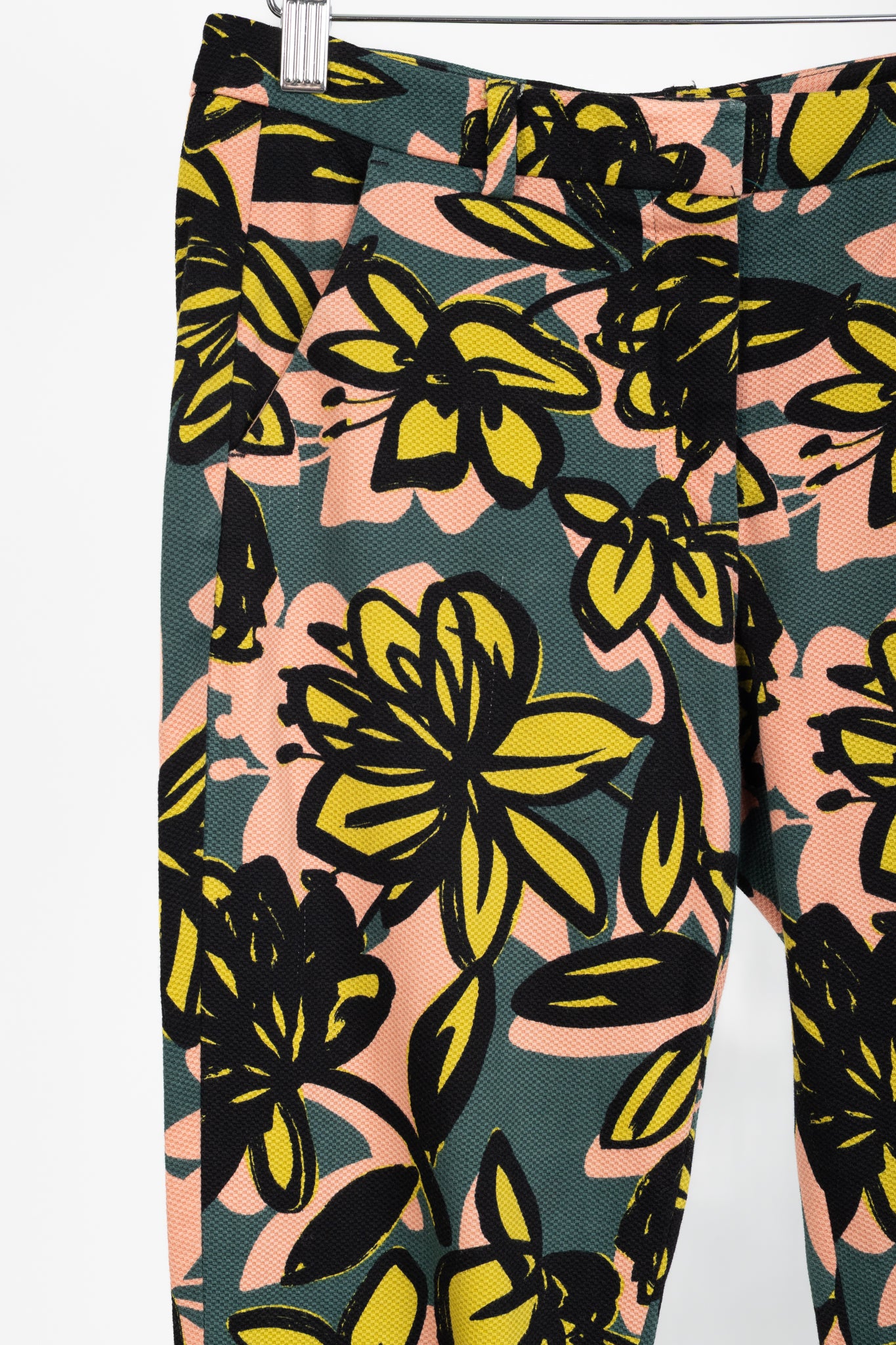 Weekend Max Mara Green & Pink Floral Slim Cigarette Trousers