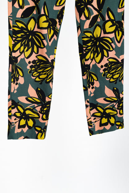 Weekend Max Mara Green & Pink Floral Slim Cigarette Trousers