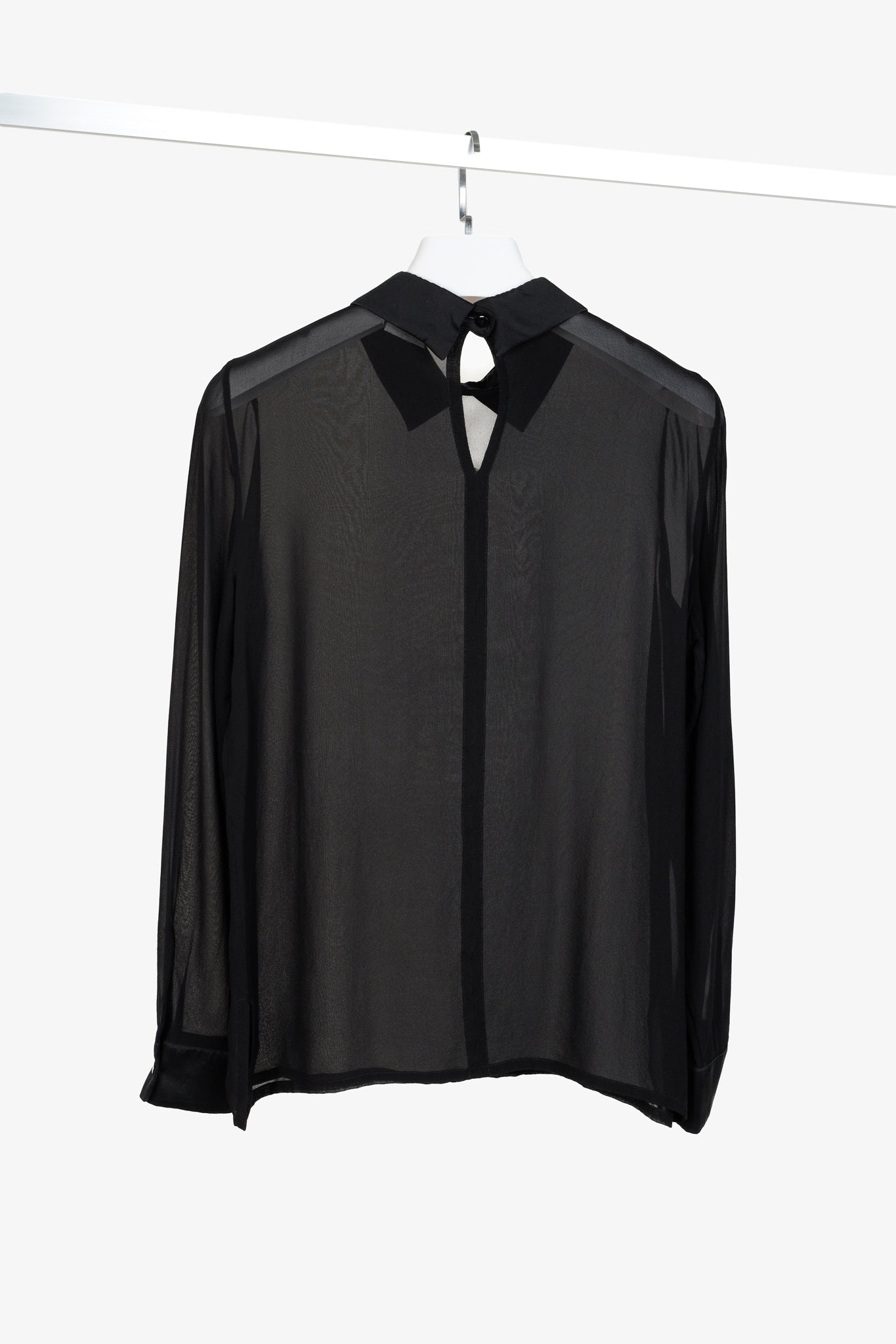 Max Mara Black Sheer Satin-Trim Collared Blouse
