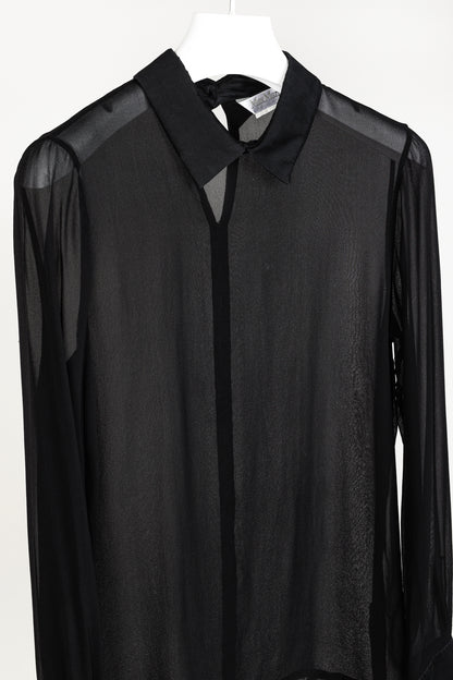 Max Mara Black Sheer Satin-Trim Collared Blouse