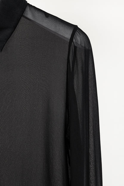 Max Mara Black Sheer Satin-Trim Collared Blouse