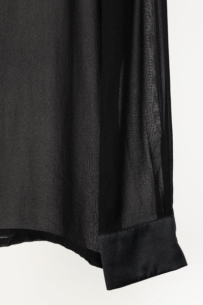 Max Mara Black Sheer Satin-Trim Collared Blouse