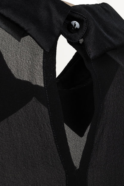 Max Mara Black Sheer Satin-Trim Collared Blouse