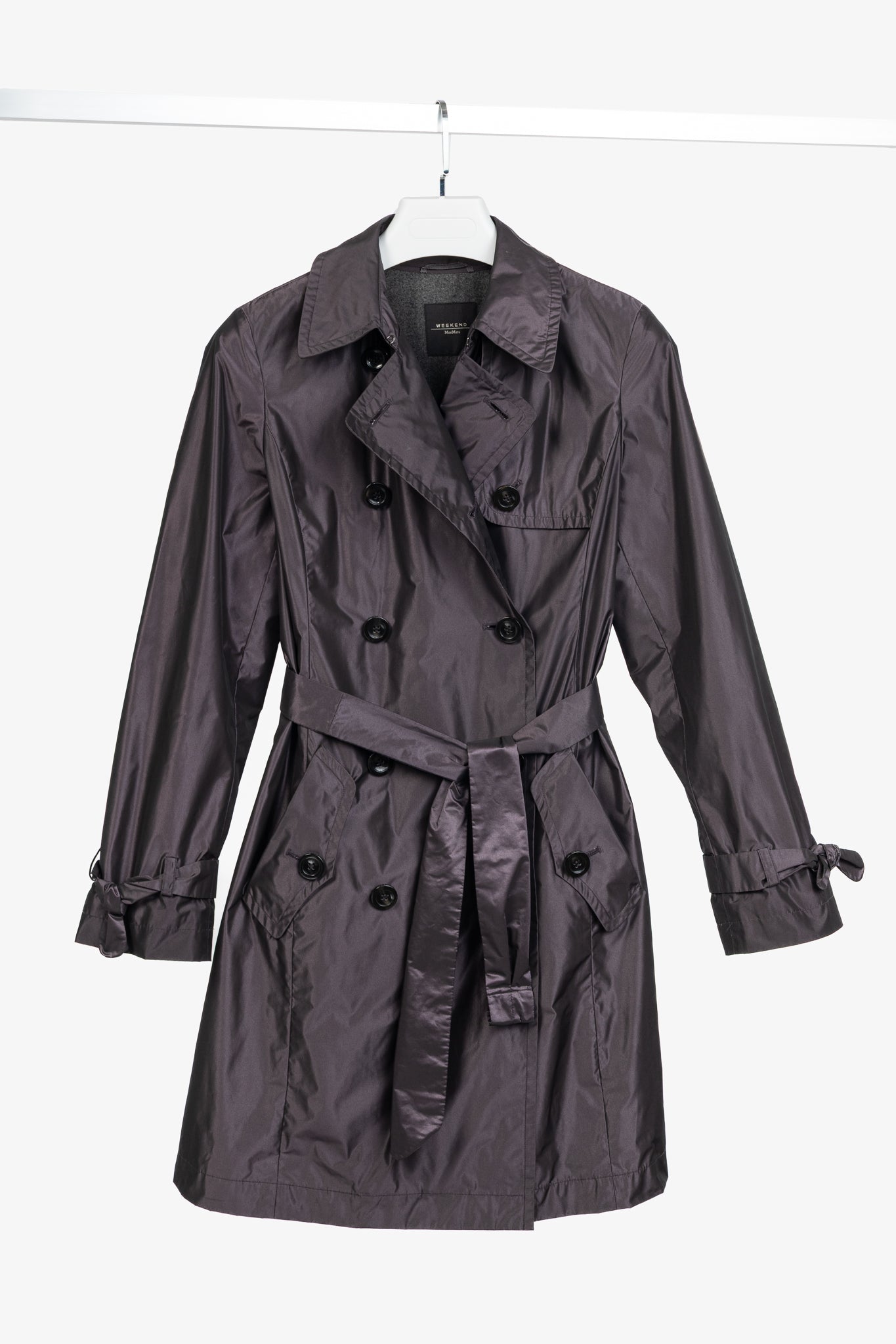 Weekend Max Mara Purple Taffeta Double-Breasted Belted Trench Coat