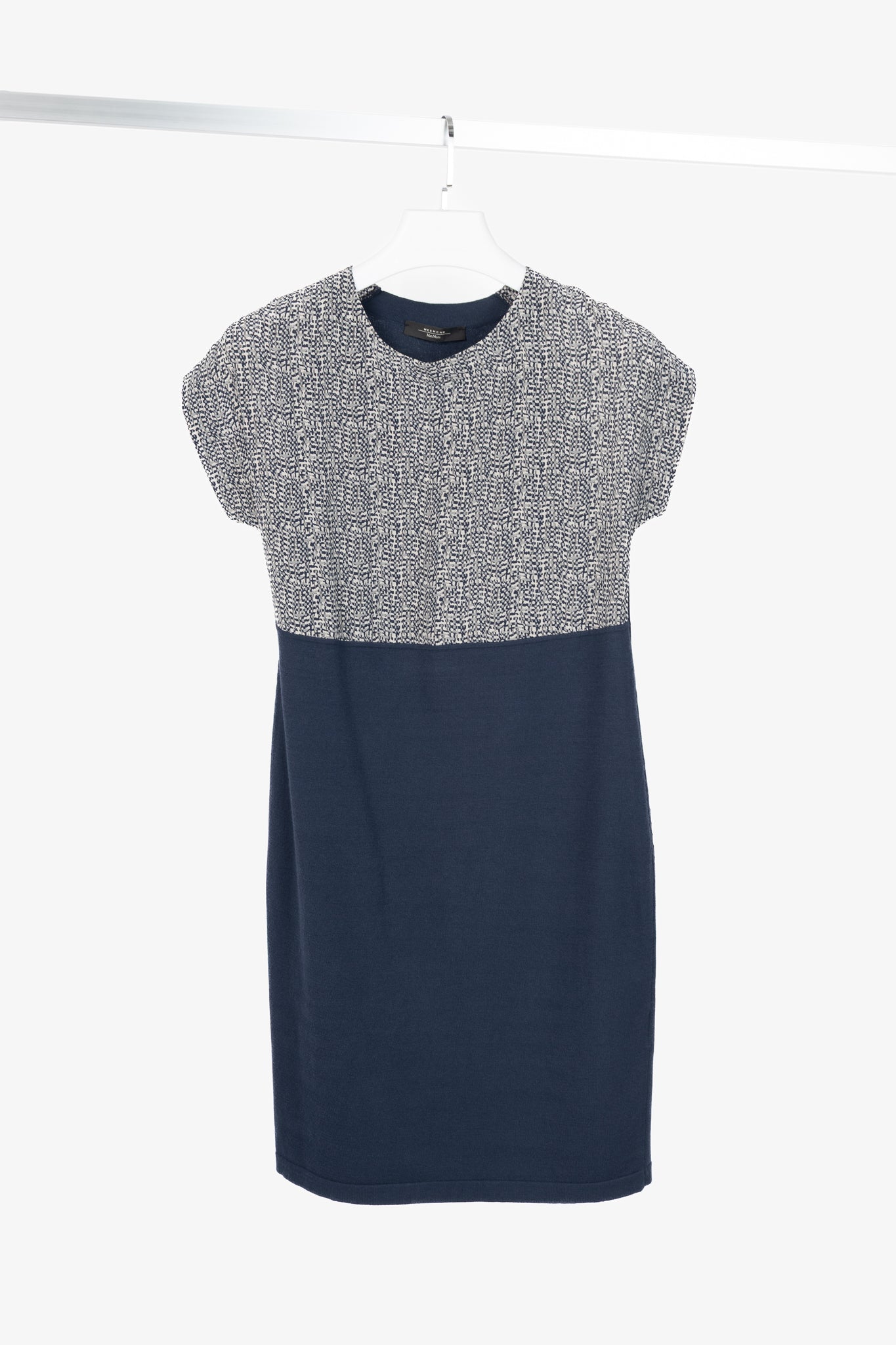 Weekend Max Mara White & Navy Printed Silk & Knit Dress