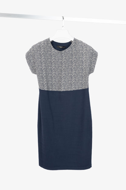 Weekend Max Mara White & Navy Printed Silk & Knit Dress
