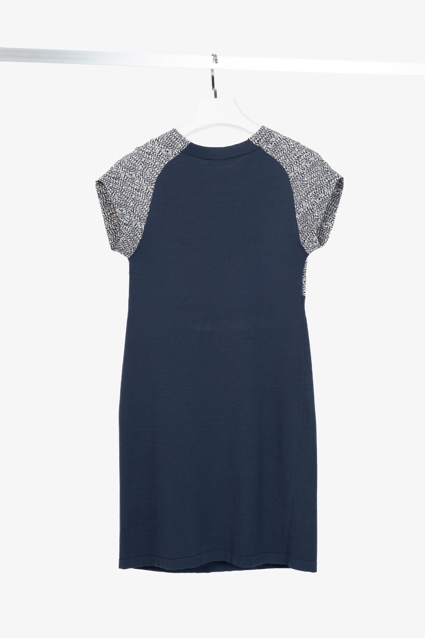 Weekend Max Mara White & Navy Printed Silk & Knit Dress