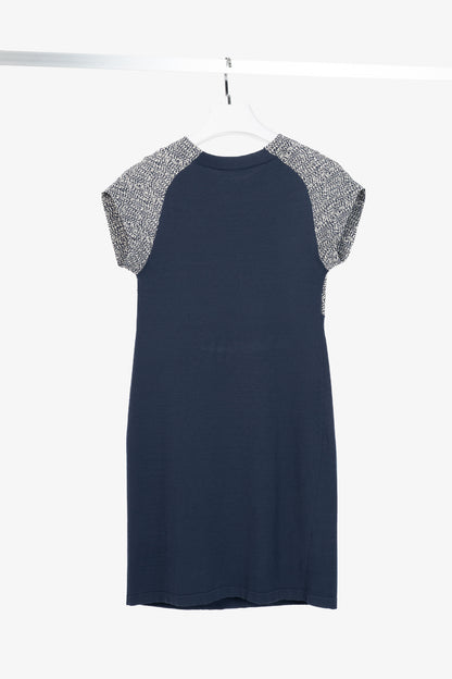 Weekend Max Mara White & Navy Printed Silk & Knit Dress