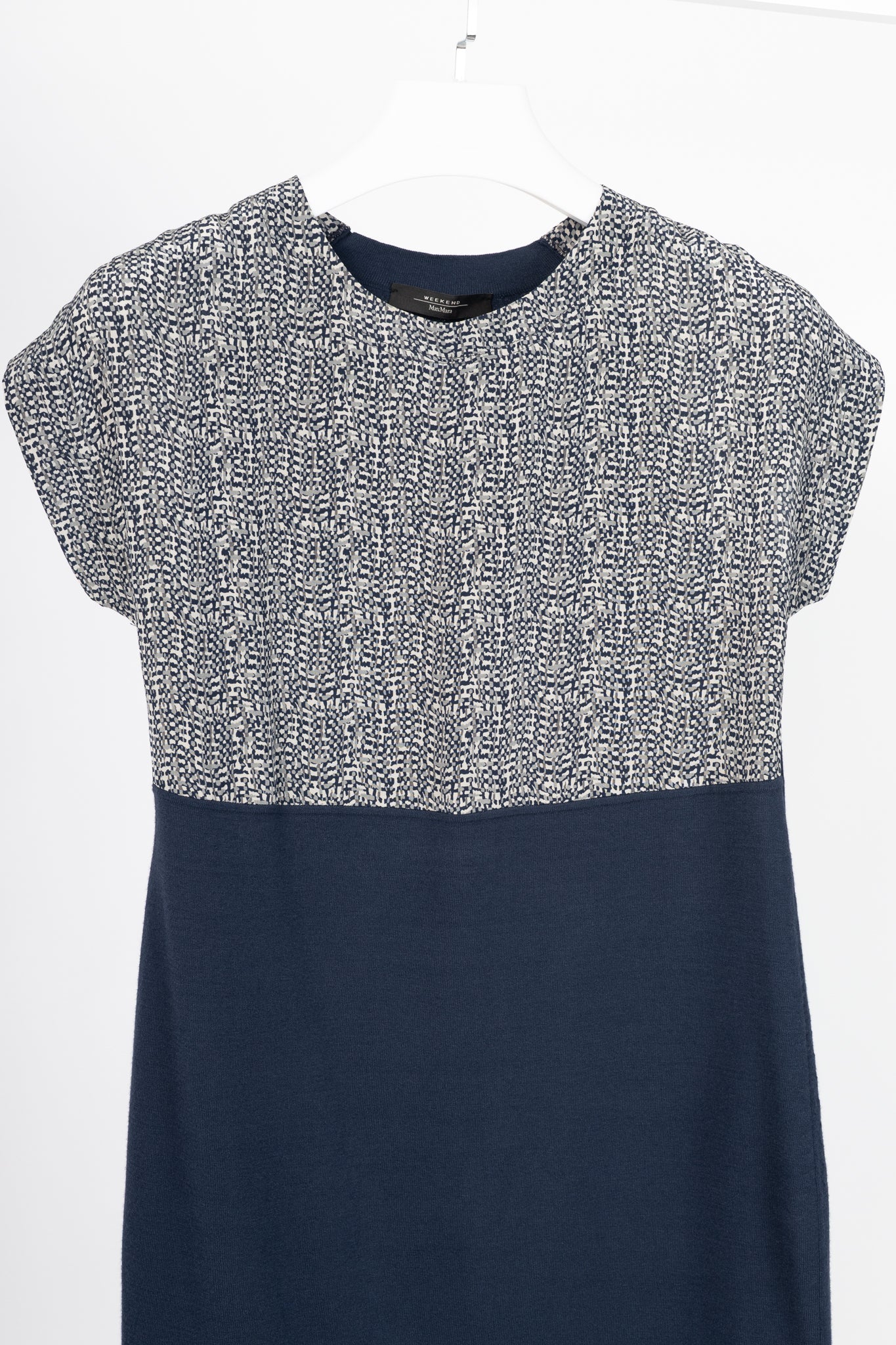 Weekend Max Mara White & Navy Printed Silk & Knit Dress