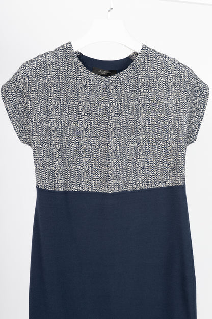 Weekend Max Mara White & Navy Printed Silk & Knit Dress
