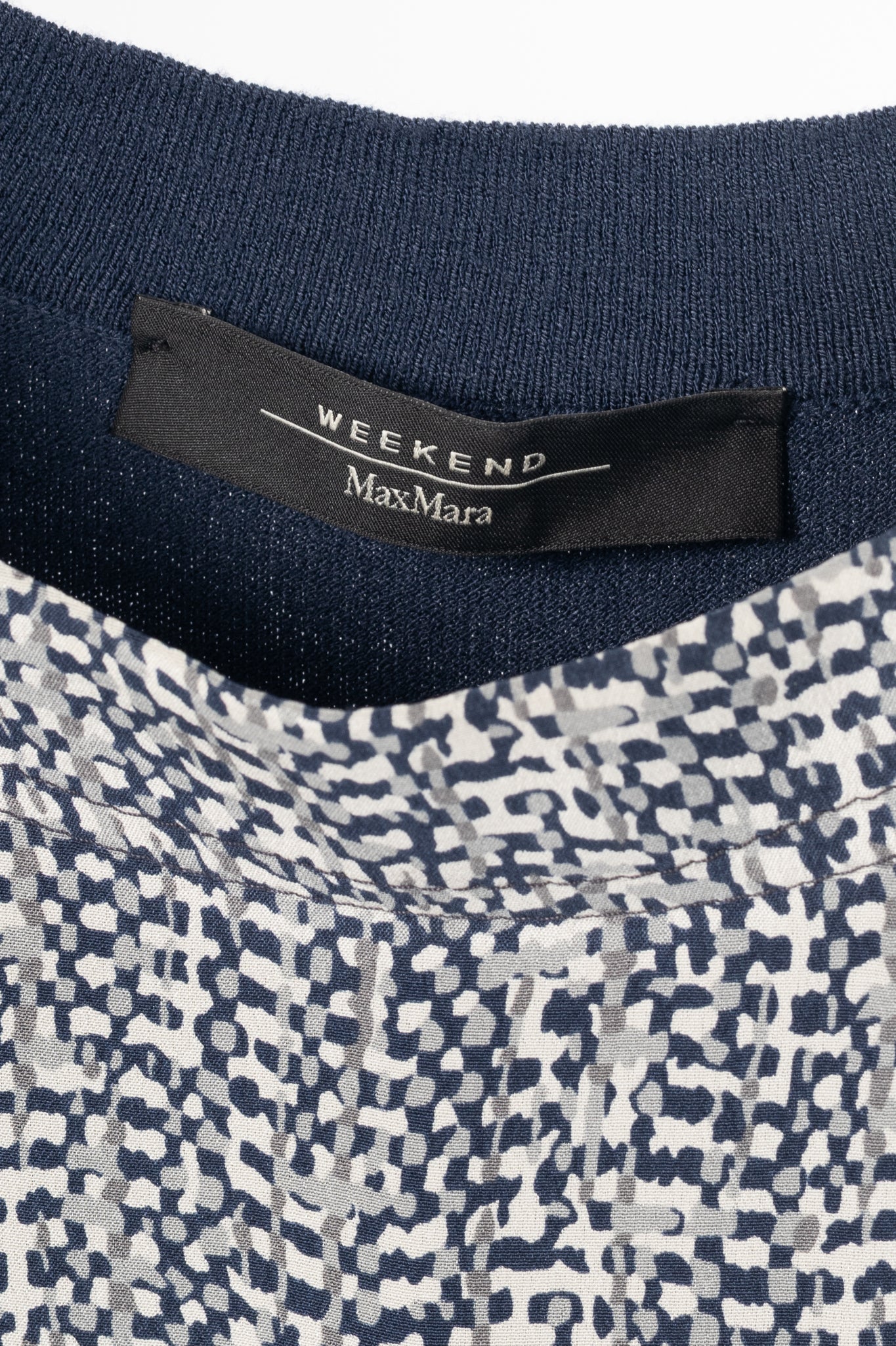 Weekend Max Mara White & Navy Printed Silk & Knit Dress