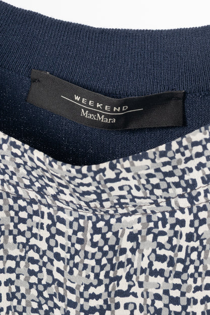 Weekend Max Mara White & Navy Printed Silk & Knit Dress