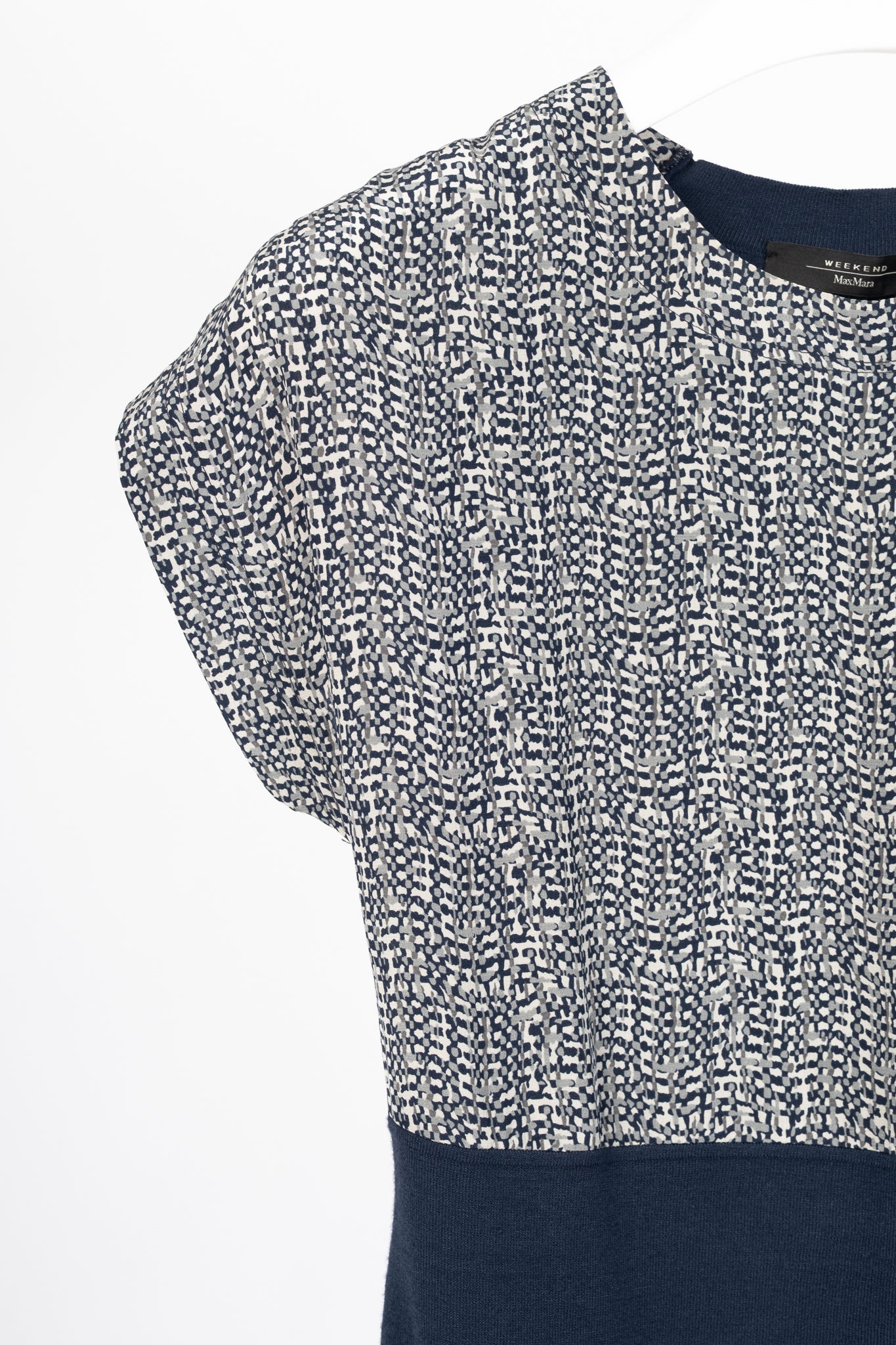 Weekend Max Mara White & Navy Printed Silk & Knit Dress