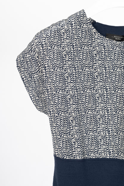 Weekend Max Mara White & Navy Printed Silk & Knit Dress