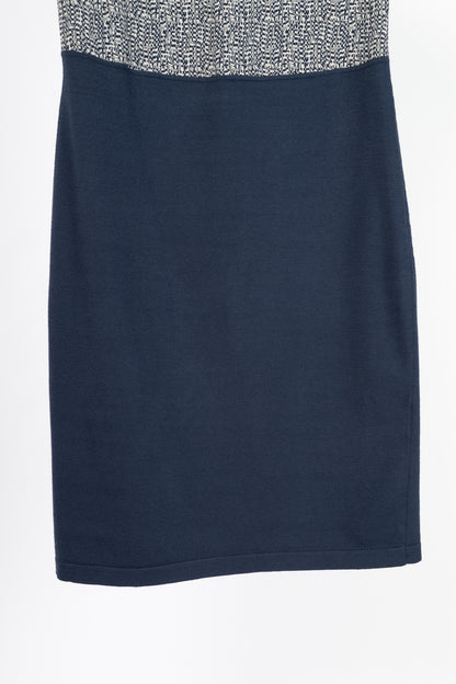 Weekend Max Mara White & Navy Printed Silk & Knit Dress