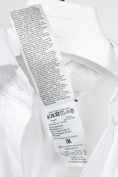 Max Mara SS25 White Cotton-Poplin Belted Midi Dress