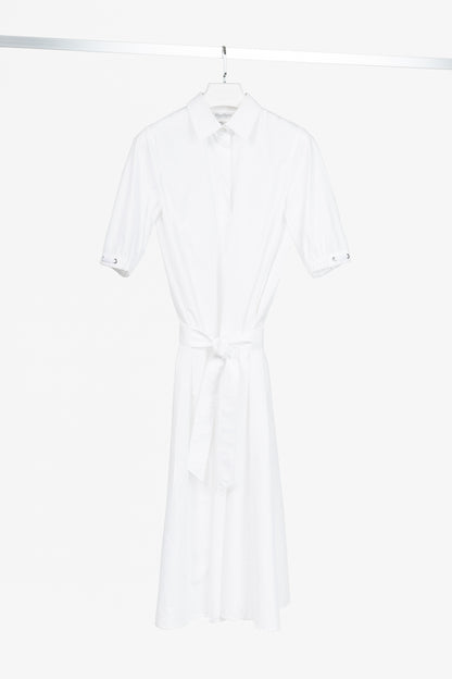 Max Mara SS25 White Cotton-Poplin Belted Midi Dress