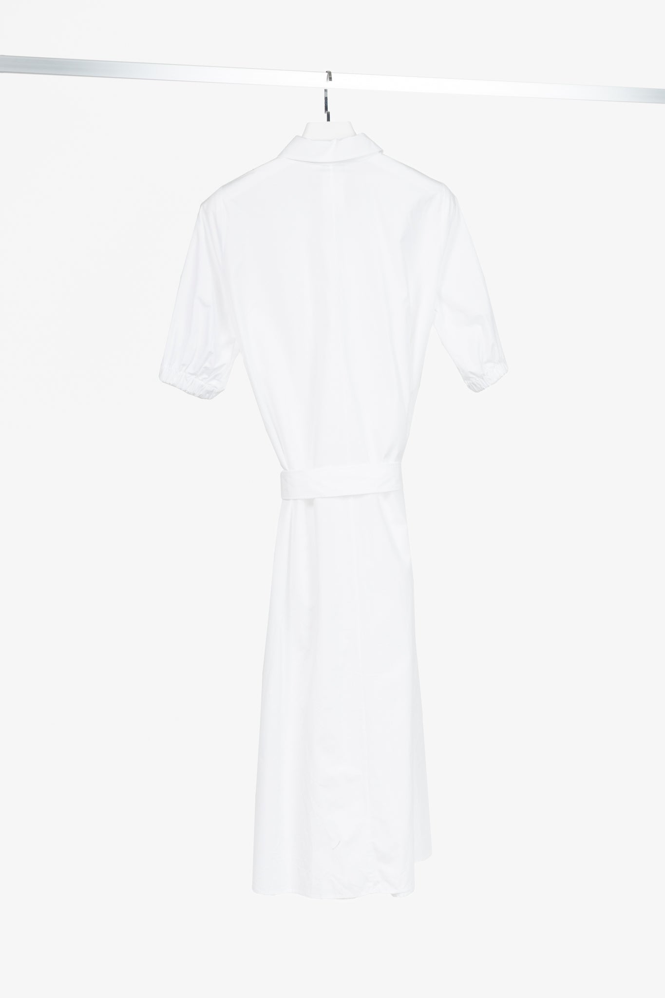Max Mara SS25 White Cotton-Poplin Belted Midi Dress