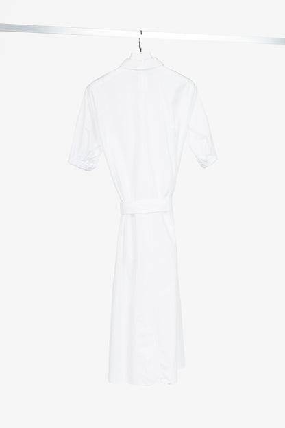 Max Mara SS25 White Cotton-Poplin Belted Midi Dress