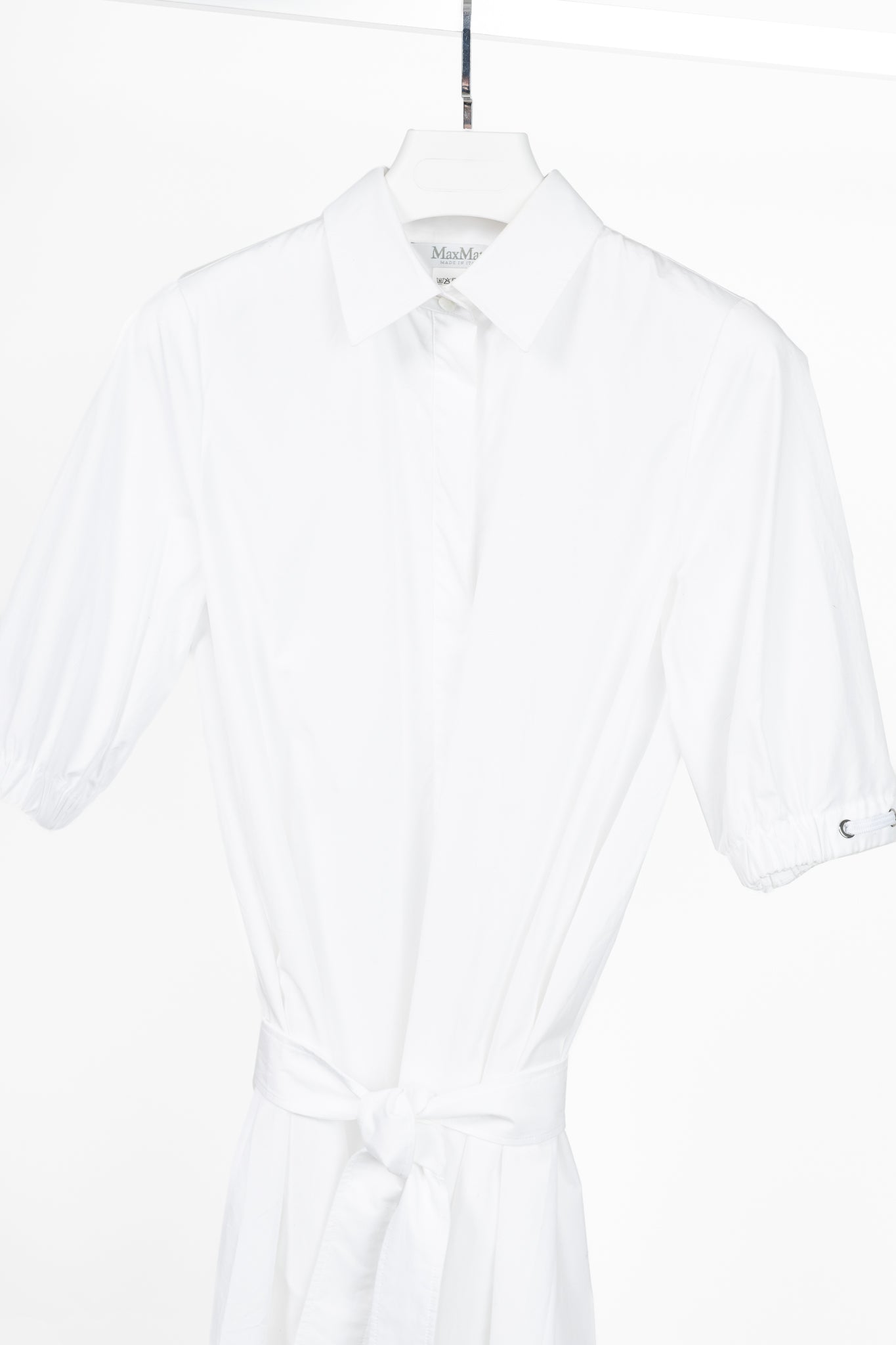 Max Mara SS25 White Cotton-Poplin Belted Midi Dress
