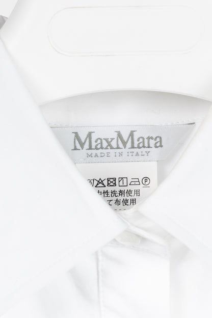 Max Mara SS25 White Cotton-Poplin Belted Midi Dress