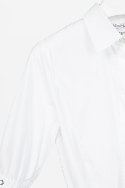 Max Mara SS25 White Cotton-Poplin Belted Midi Dress