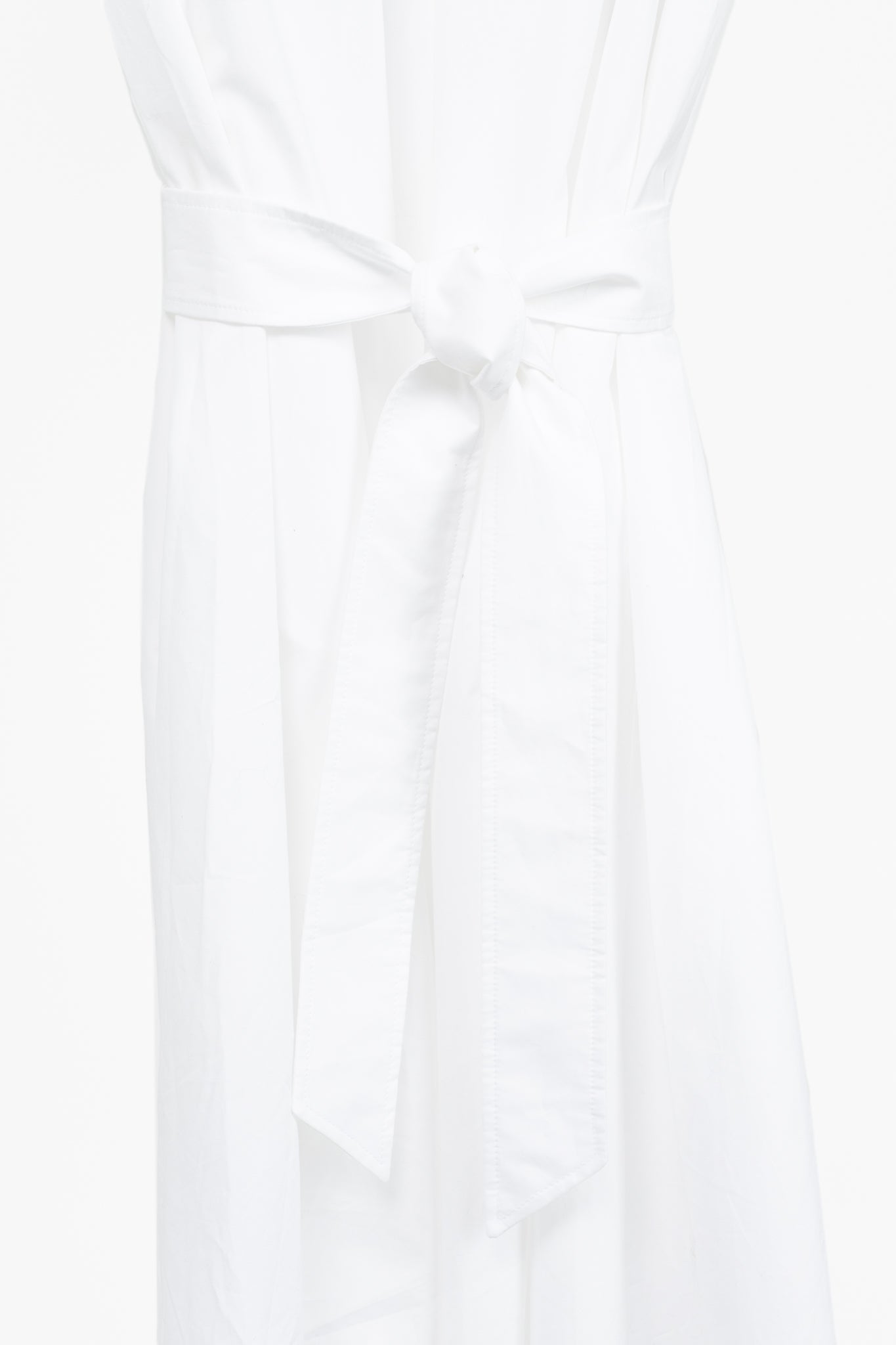 Max Mara SS25 White Cotton-Poplin Belted Midi Dress