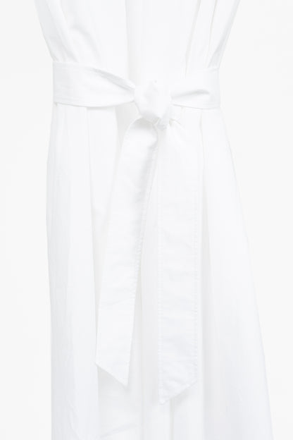 Max Mara SS25 White Cotton-Poplin Belted Midi Dress