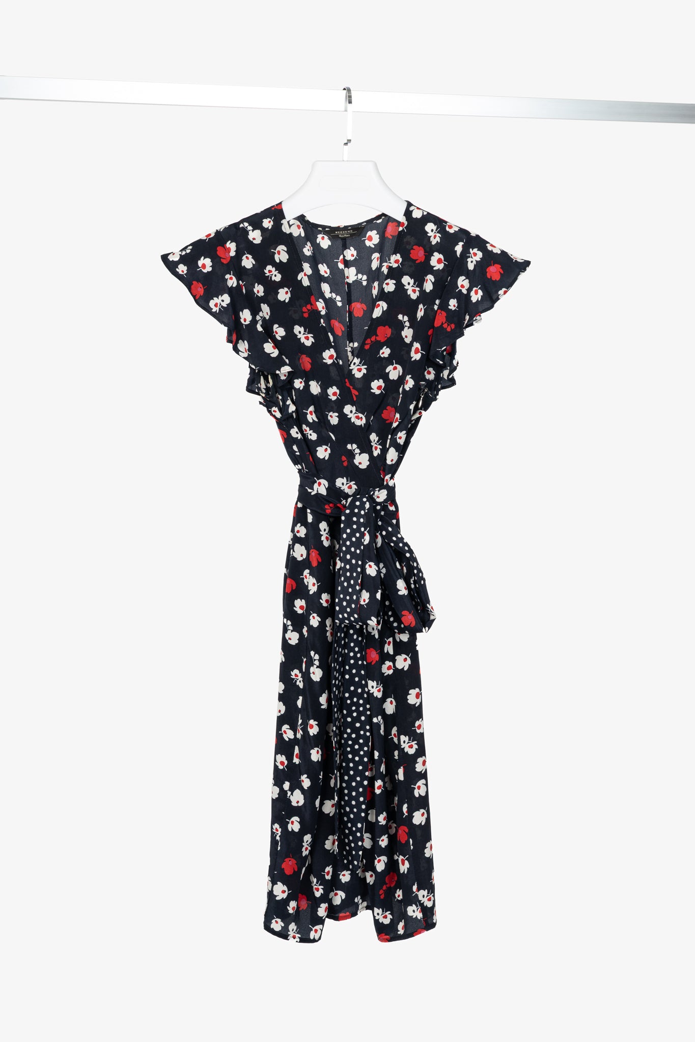 Weekend Max Mara Navy Floral Silk Waist-Tie Mini Dress