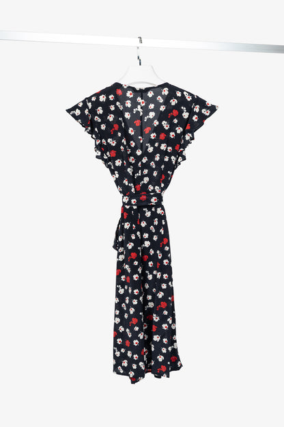 Weekend Max Mara Navy Floral Silk Waist-Tie Mini Dress