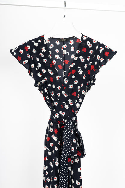 Weekend Max Mara Navy Floral Silk Waist-Tie Mini Dress