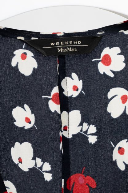 Weekend Max Mara Navy Floral Silk Waist-Tie Mini Dress